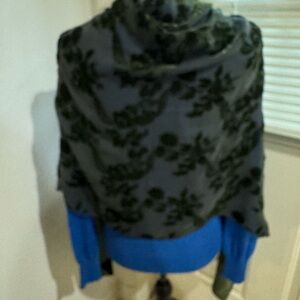 Salvatore Ferragamo Black and Gray Striped Shawl approximately 25”x68”